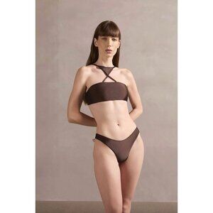 Adriana Degreas Solid Halterneck Bikini Coffee Womens Size Small